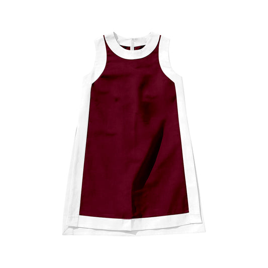 Preorder moq 5 Baby Girls Sleeveless White Maroon Yoga Active Knee Length Dresses