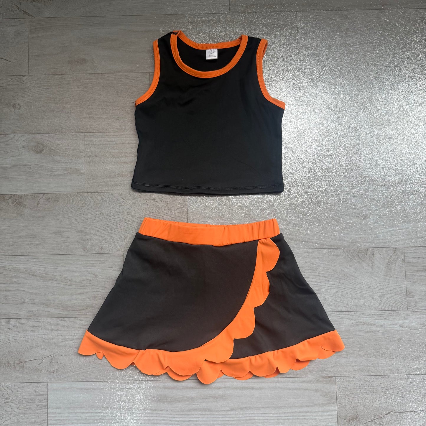 Baby Girls Orange Black Vest Scallop Skirt Short Yoga Active Clothes Set
