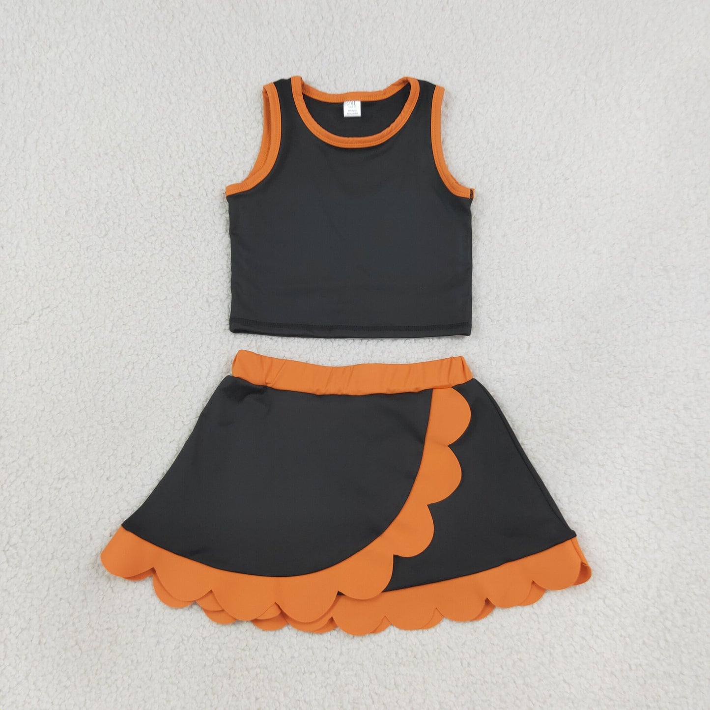 Baby Girls Orange Black Vest Scallop Skirt Short Yoga Active Clothes Set