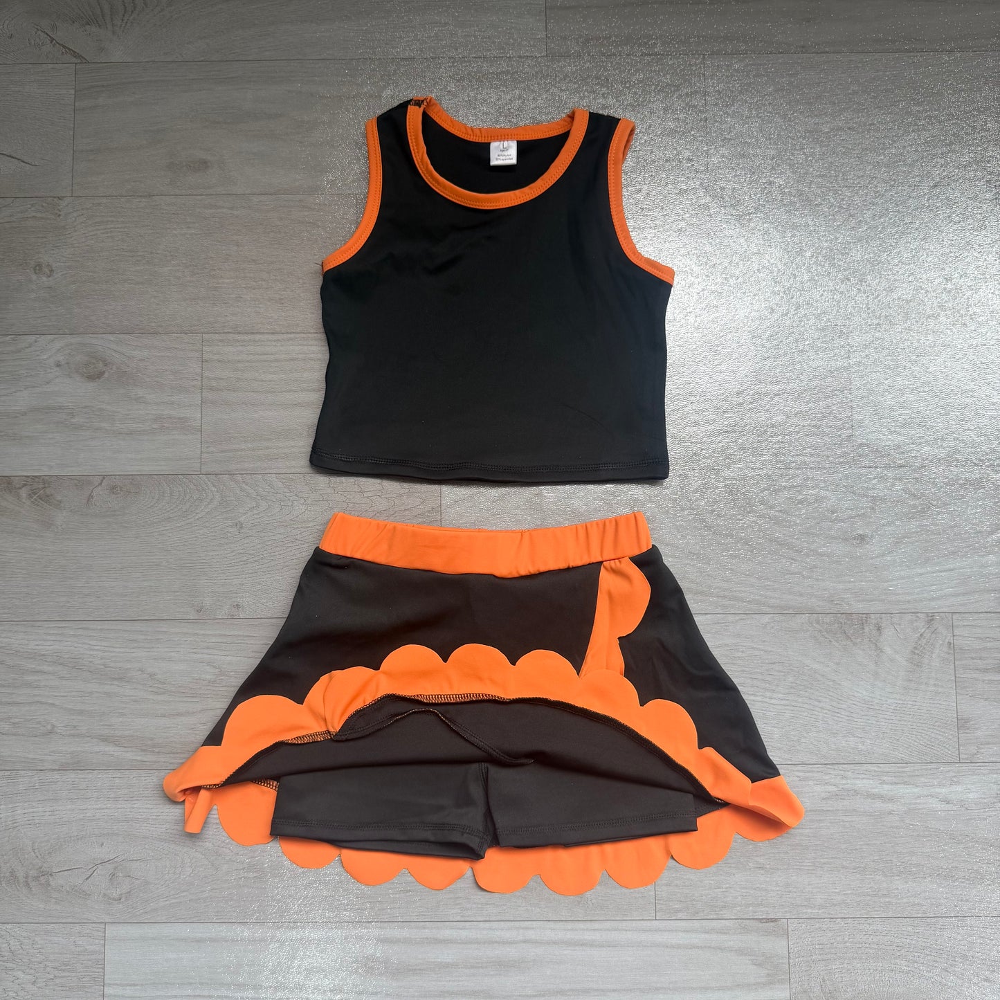 Baby Girls Orange Black Vest Scallop Skirt Short Yoga Active Clothes Set