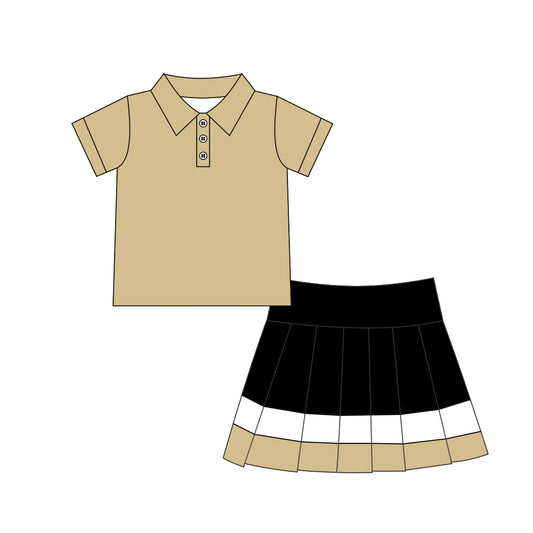 Preorder moq 5 Baby Girls Gold Polo Shirt Pleated Skirt Short Yoga Active Clothes Sets