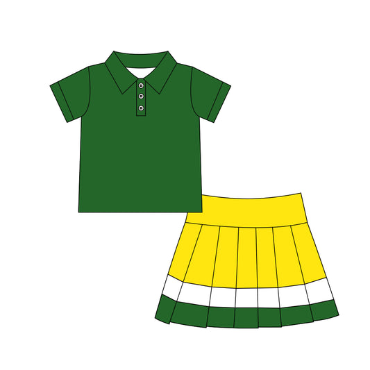 Preorder moq 5 Baby Girls Green Polo Shirt Pleated Skirt Short Yoga Active Clothes Sets