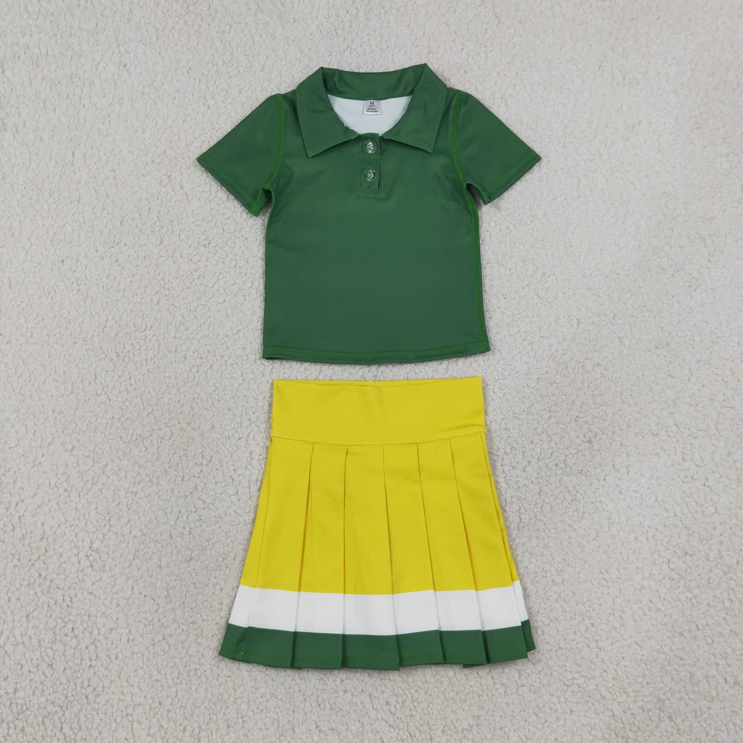 Baby Girls Green Polo Shirt Pleated Skirt Short Yoga Active Clothes Sets