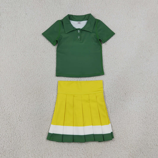Sibling Baby Girls Short Sleeve Button Polo Shirts Pleated Skirt Short Yoga Active Clothes Sets