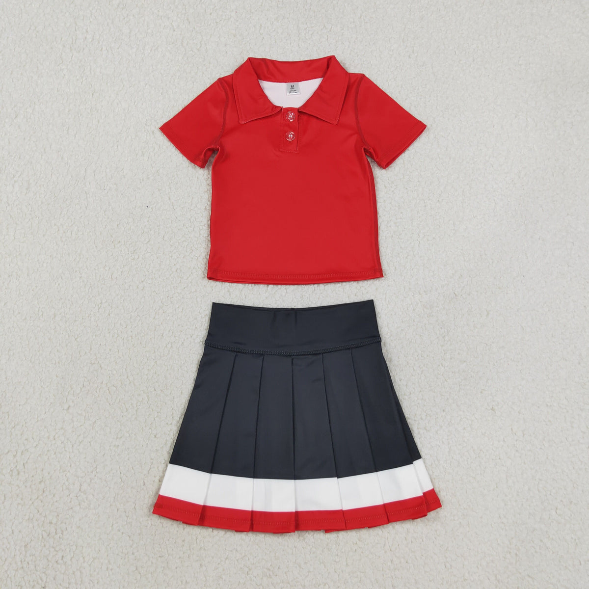 Baby Girls Red Polo Shirt Pleated Skirt Short Yoga Active Clothes Sets