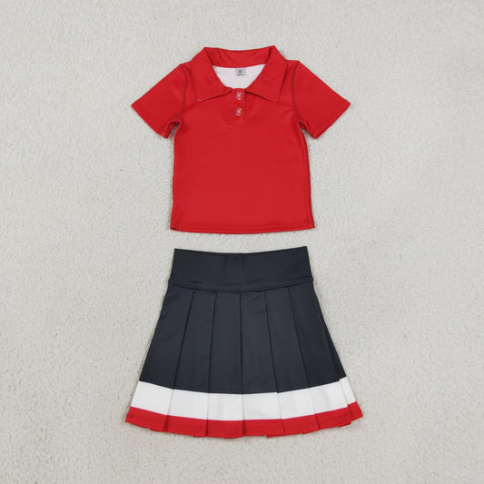 Baby Girls Red Polo Shirt Pleated Skirt Short Yoga Active Clothes Sets
