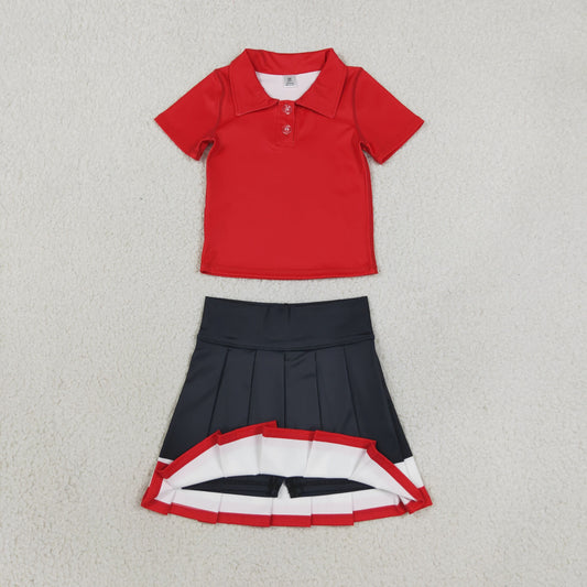 Baby Girls Red Polo Shirt Pleated Skirt Short Yoga Active Clothes Sets