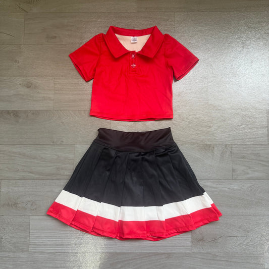 Baby Girls Red Polo Shirt Pleated Skirt Short Yoga Active Clothes Sets Preorder