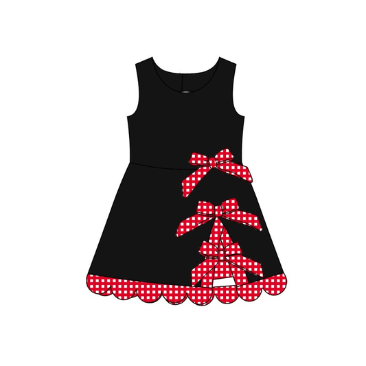 Preorder moq 5 Baby Girls Black Red Short Yoga Active Bows Scallop Knee Length Dress