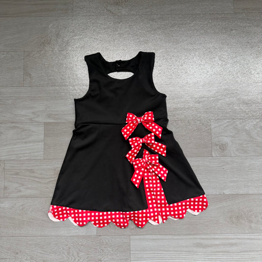 Baby Girls Black Red Short Yoga Active Bows Scallop Knee Length Dress Preorder