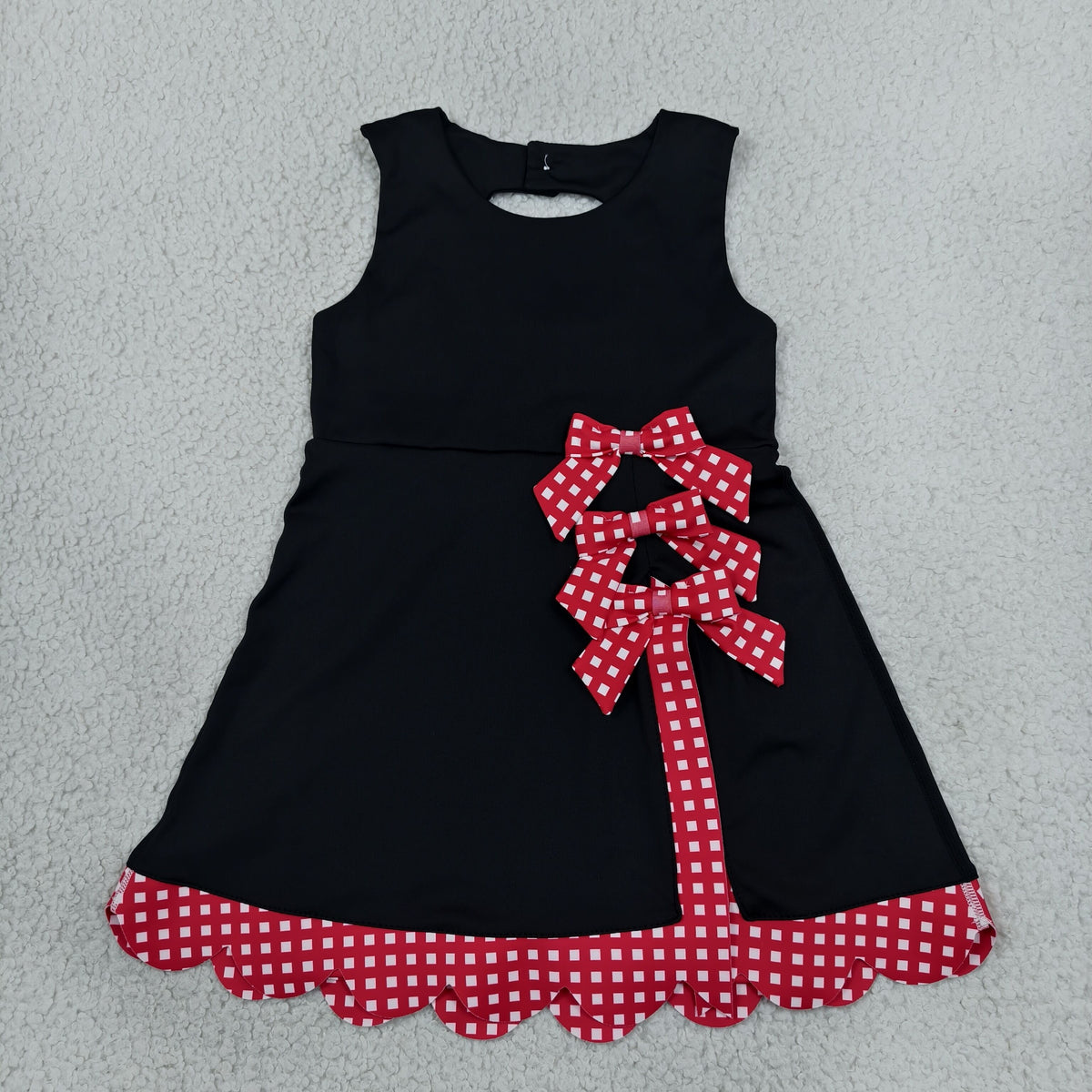 Baby Girls Black Red Yoga Active Short Bows Scallop Knee Length Dress