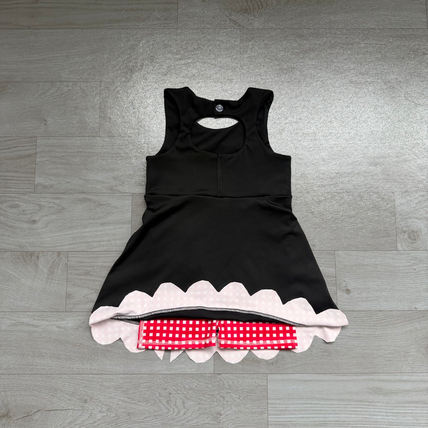 Baby Girls Black Red Short Yoga Active Bows Scallop Knee Length Dress Preorder