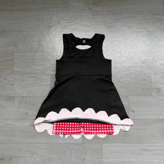 Baby Girls Black Red Short Yoga Active Bows Scallop Knee Length Dress Preorder