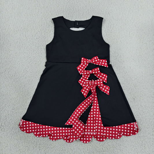 Baby Girls Black Red Yoga Active Short Bows Scallop Knee Length Dress
