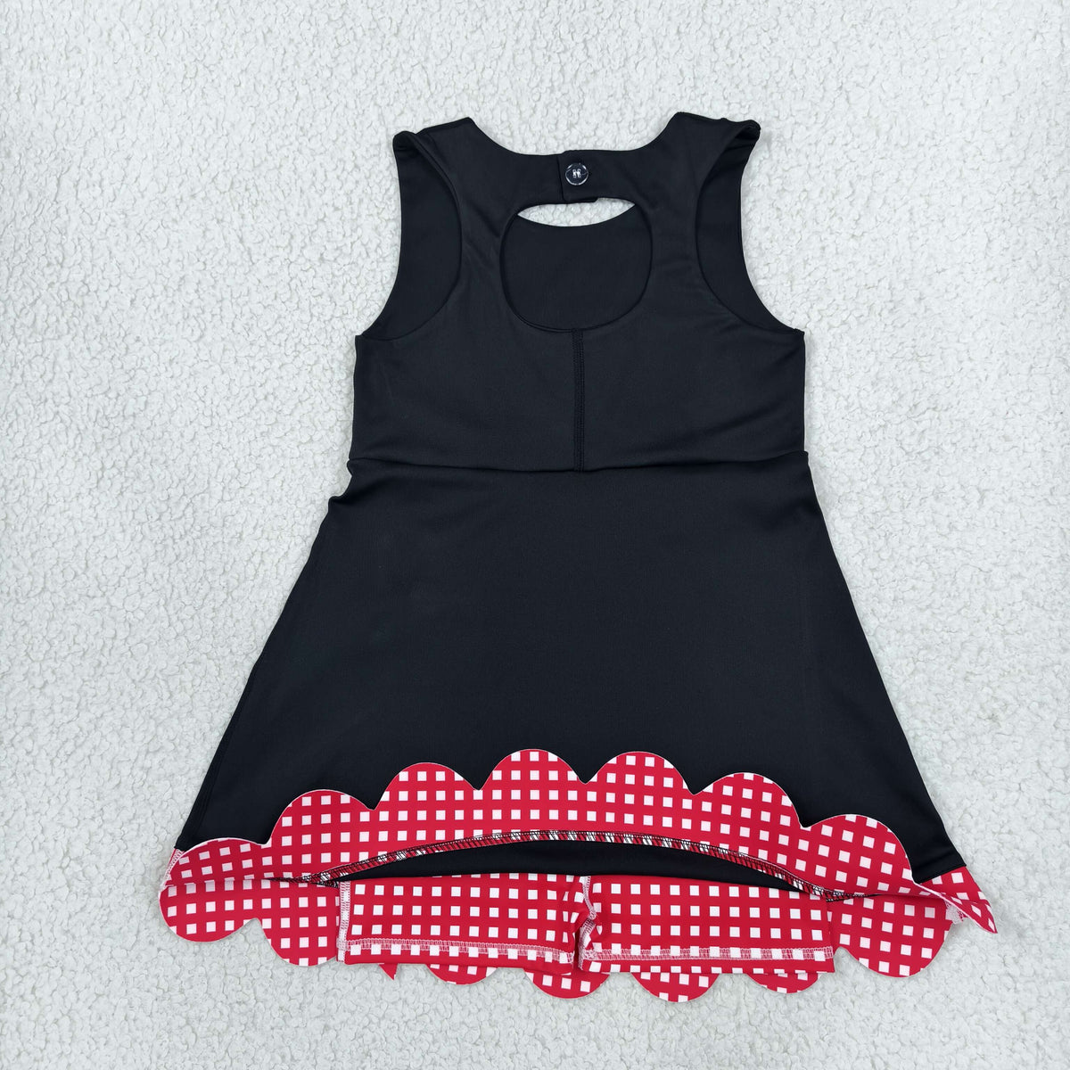 Baby Girls Black Red Yoga Active Short Bows Scallop Knee Length Dress