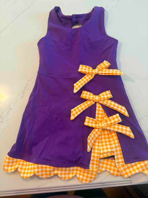 Preorder moq 5 Baby Girls Purple Orange Short Yoga Active Bows Scallop Knee Length Dress