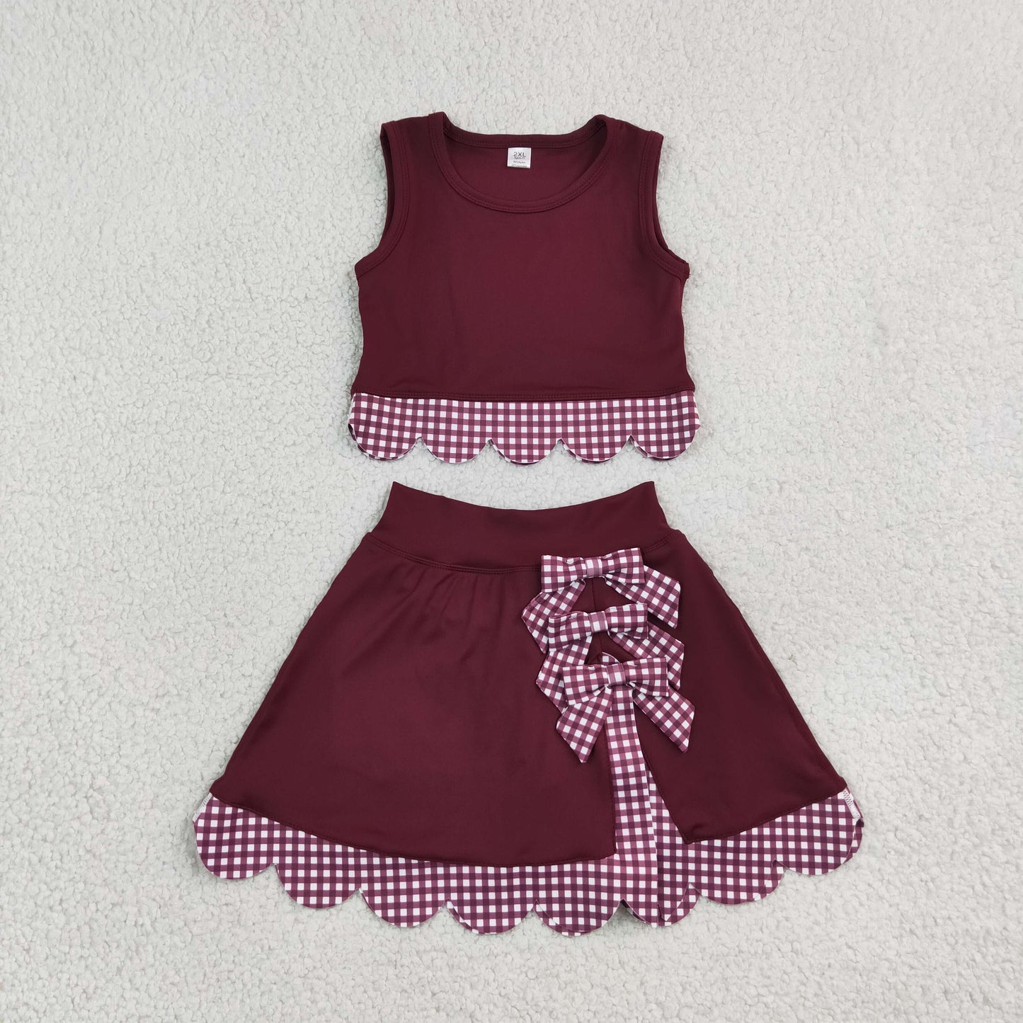 Baby Girls Maroon Vests Bows Skirt Short Yoga Active Scallop Clothes Set