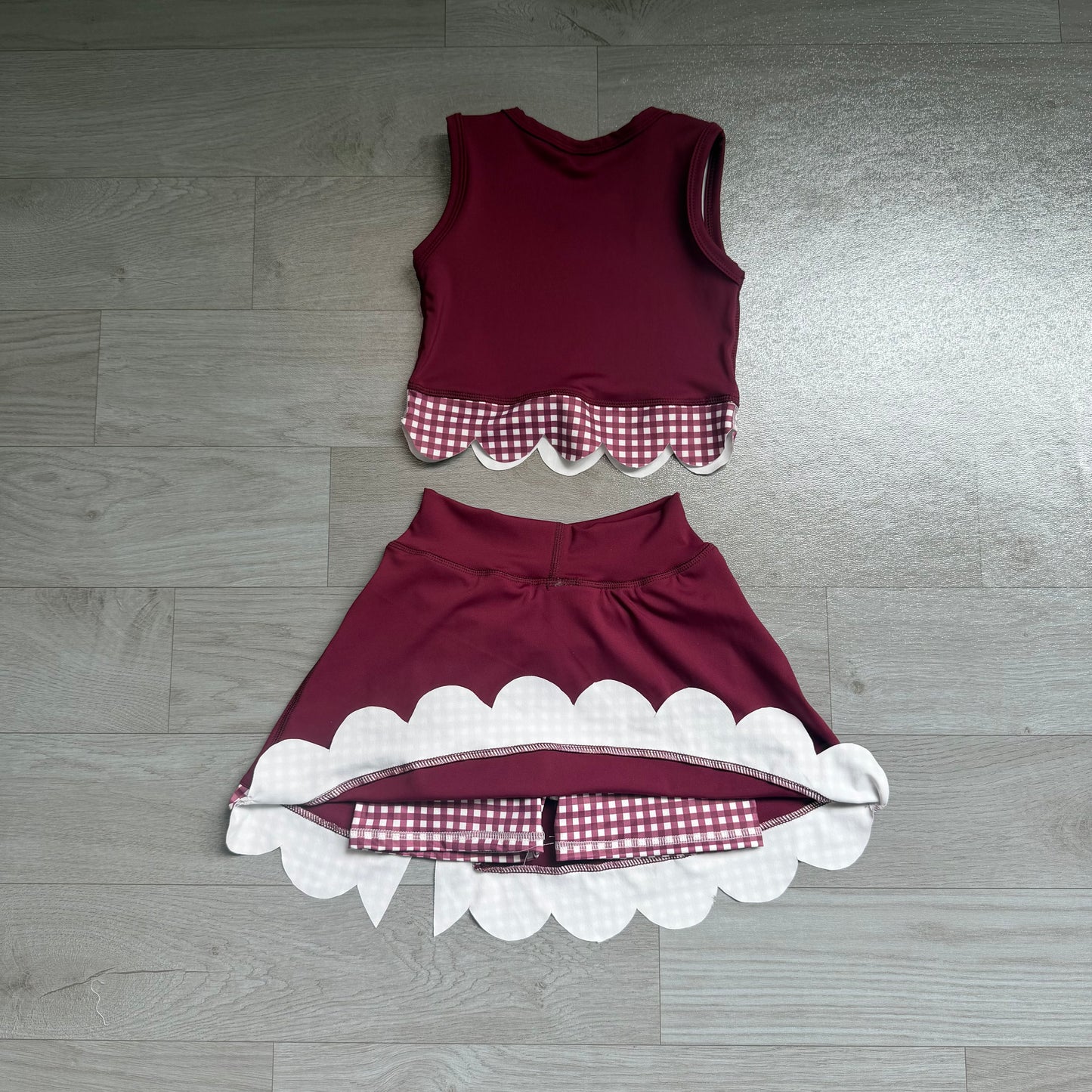 Baby Girls Maroon Vest Top Bows Skirt Short Yoga Active Scallop Clothes Set Preorder