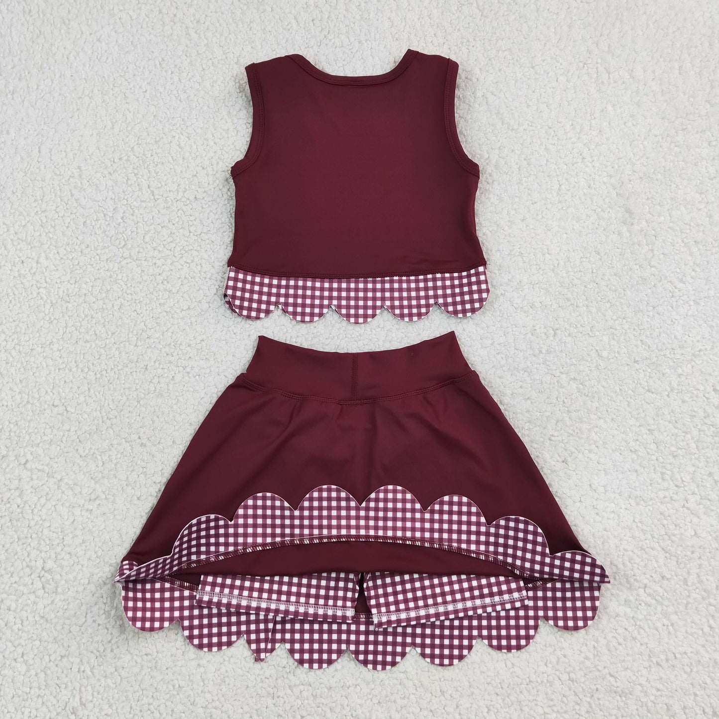 Baby Girls Maroon Vests Bows Skirt Short Yoga Active Scallop Clothes Set