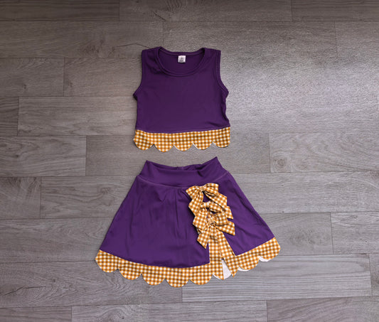 Baby Girls Purple Yellow Vest Top Bows Skirt Short Yoga Active Scallop Clothes Set Preorder