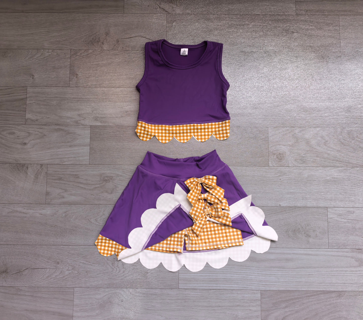 Baby Girls Purple Yellow Vest Top Bows Skirt Short Yoga Active Scallop Clothes Set Preorder