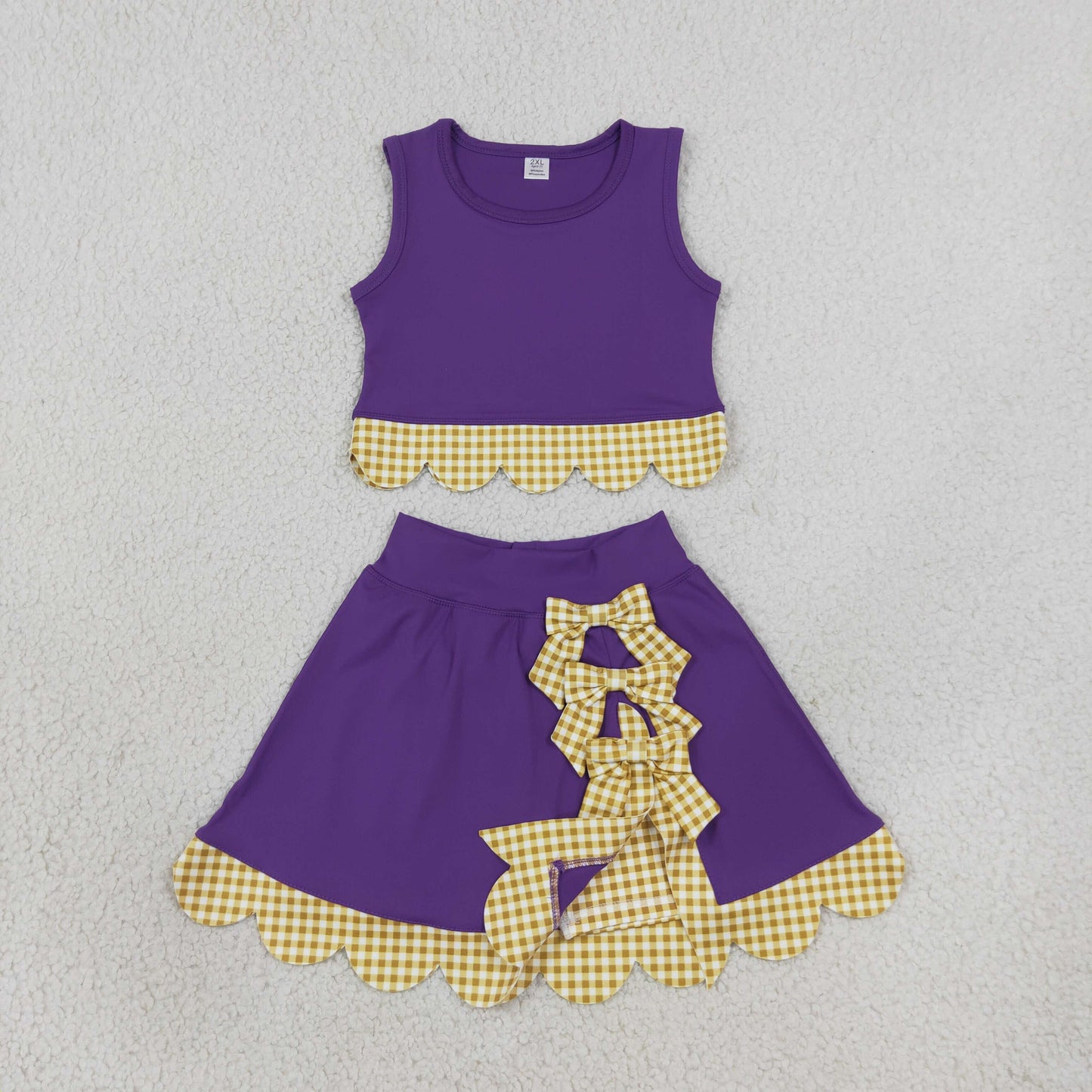 Baby Girls Purple Gold Vest Bows Skirt Short Yoga Active Scallop Clothes Set