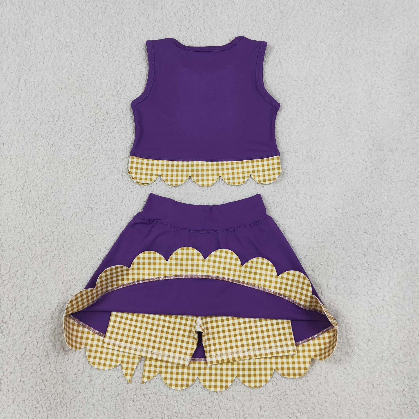 Baby Girls Purple Gold Vest Bows Skirt Short Yoga Active Scallop Clothes Set