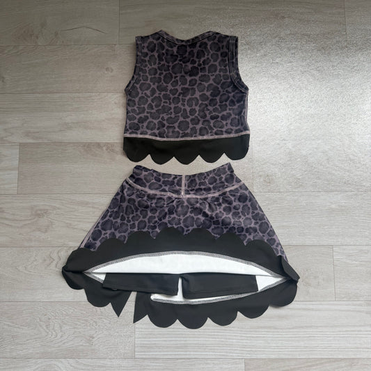 Baby Girls Black Leopard Vest Bows Skirt Short Yoga Active Scallop Set Preorder