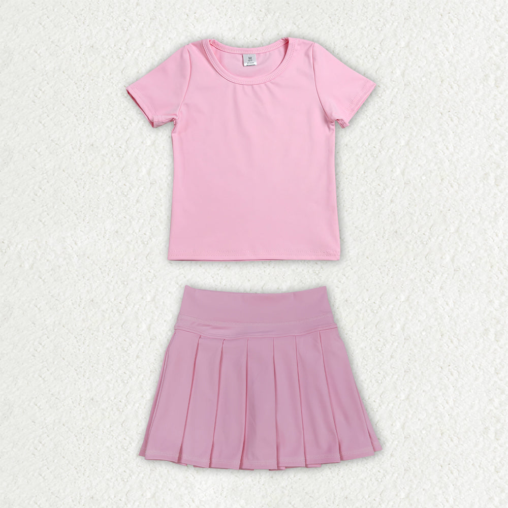 Sibling Baby Girls Colorful Short Sleeve Shirts Pleated Skirt Short Yoga Active Clothes Sets