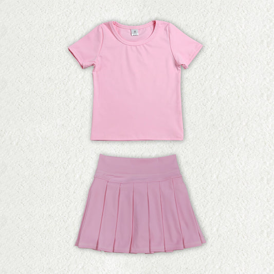 Sibling Baby Girls Colorful Short Sleeve Shirts Pleated Skirt Short Yoga Active Clothes Sets