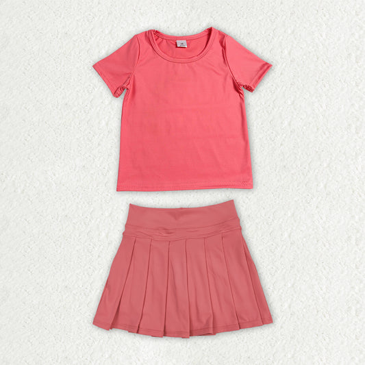 Baby Girls Peach Short Sleeve Shirt Top Pleated Skirt Short Yoga Active Clothes Sets