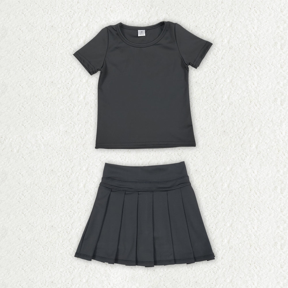 Baby Girls Black Short Sleeve Shirt Top Pleated Skirt Short Yoga Active Clothes Sets