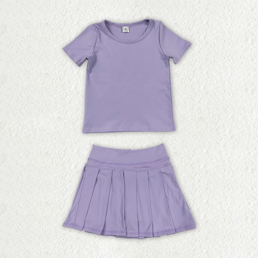 Sibling Baby Girls Colorful Short Sleeve Shirts Pleated Skirt Short Yoga Active Clothes Sets