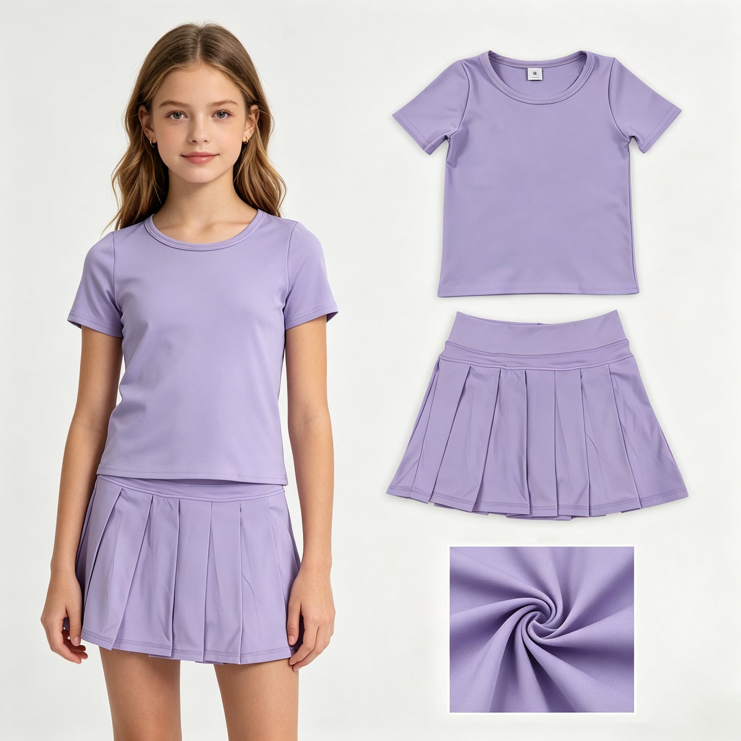 Baby Girls Lavender Short Sleeve Shirt Top Pleated Skirt Short Yoga Active Clothes Sets