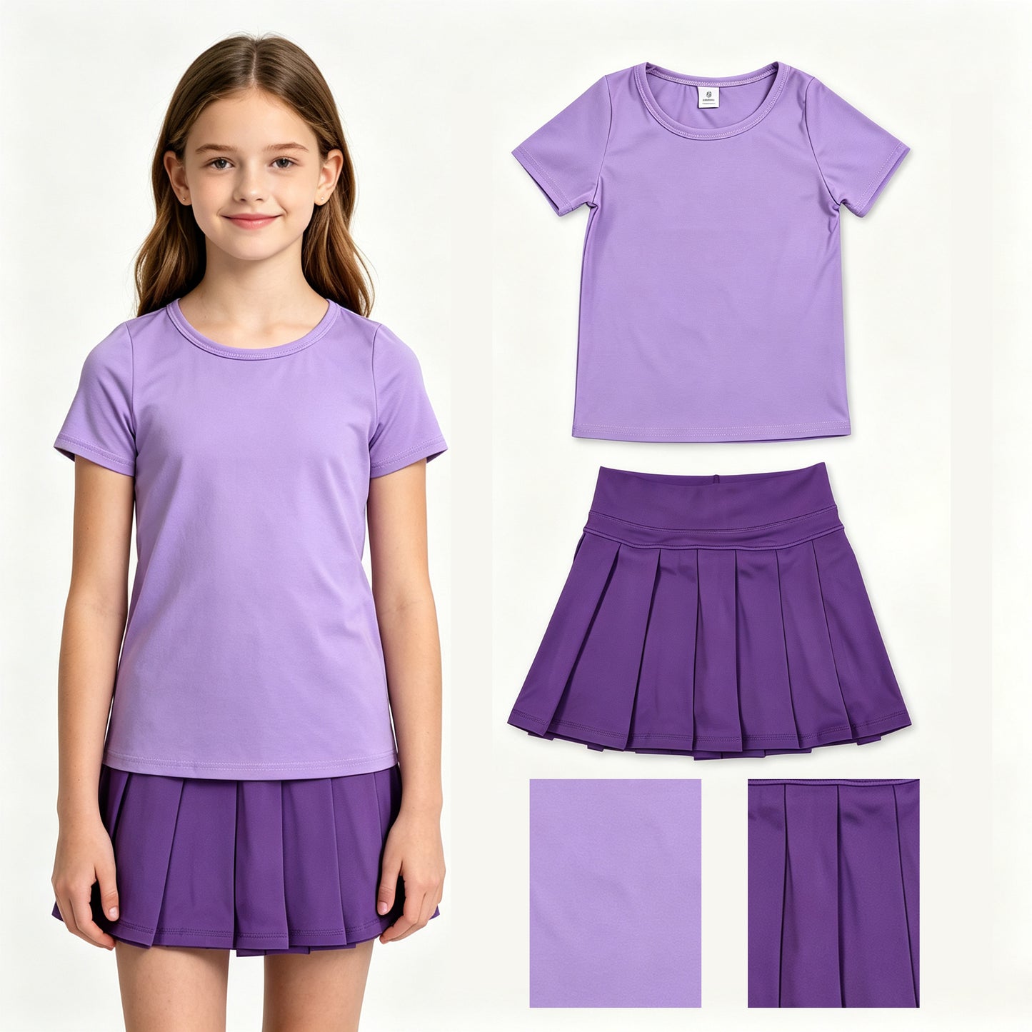 Baby Girls Purple Short Sleeve Shirt Top Pleated Skirt Short Yoga Active Clothes Sets