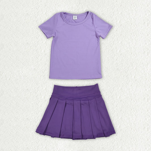 Baby Girls Purple Short Sleeve Shirt Top Pleated Skirt Short Yoga Active Clothes Sets