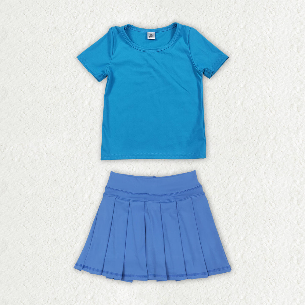 Sibling Baby Girls Colorful Short Sleeve Shirts Pleated Skirt Short Yoga Active Clothes Sets