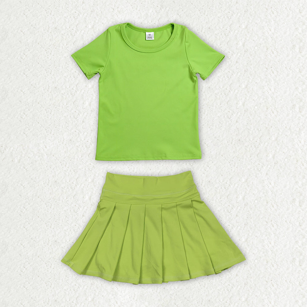 Baby Girls Light Green Short Sleeve Shirt Top Pleated Skirt Short Yoga Active Clothes Sets