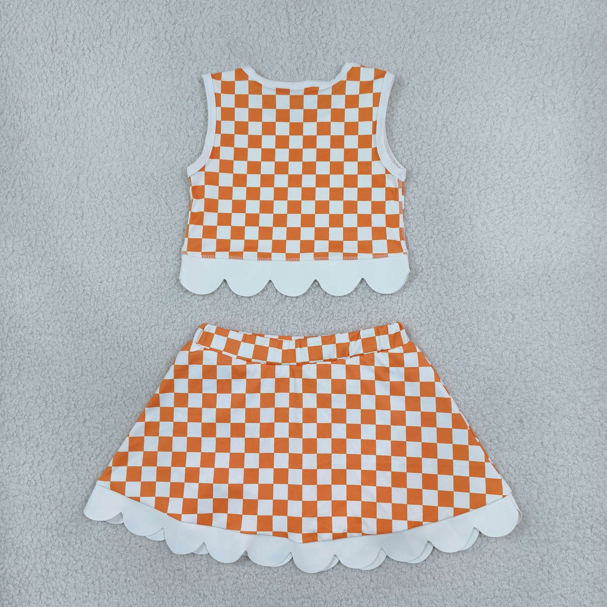 Baby Girls Orange Checked Tennessee Bows Skort Team Yoga Scallop Set