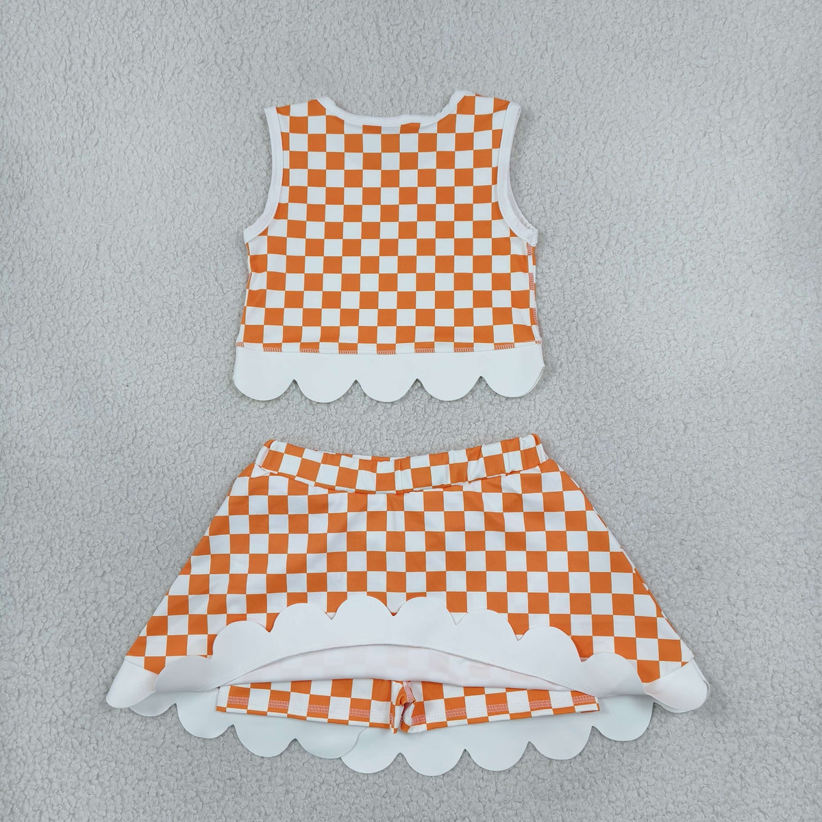 Baby Girls Orange Checked Tennessee Bows Skort Team Yoga Scallop Set