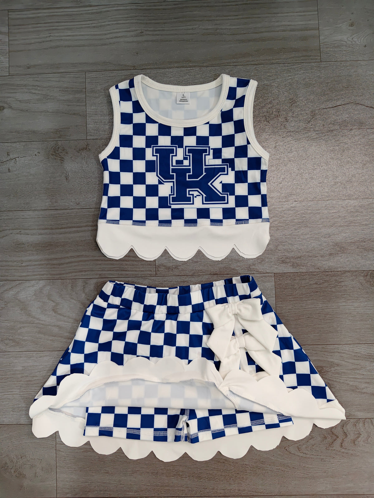 Baby Girls Blue Checked Kentucky Vest Bows Skirt Short Scallop Yoga Set Preorder