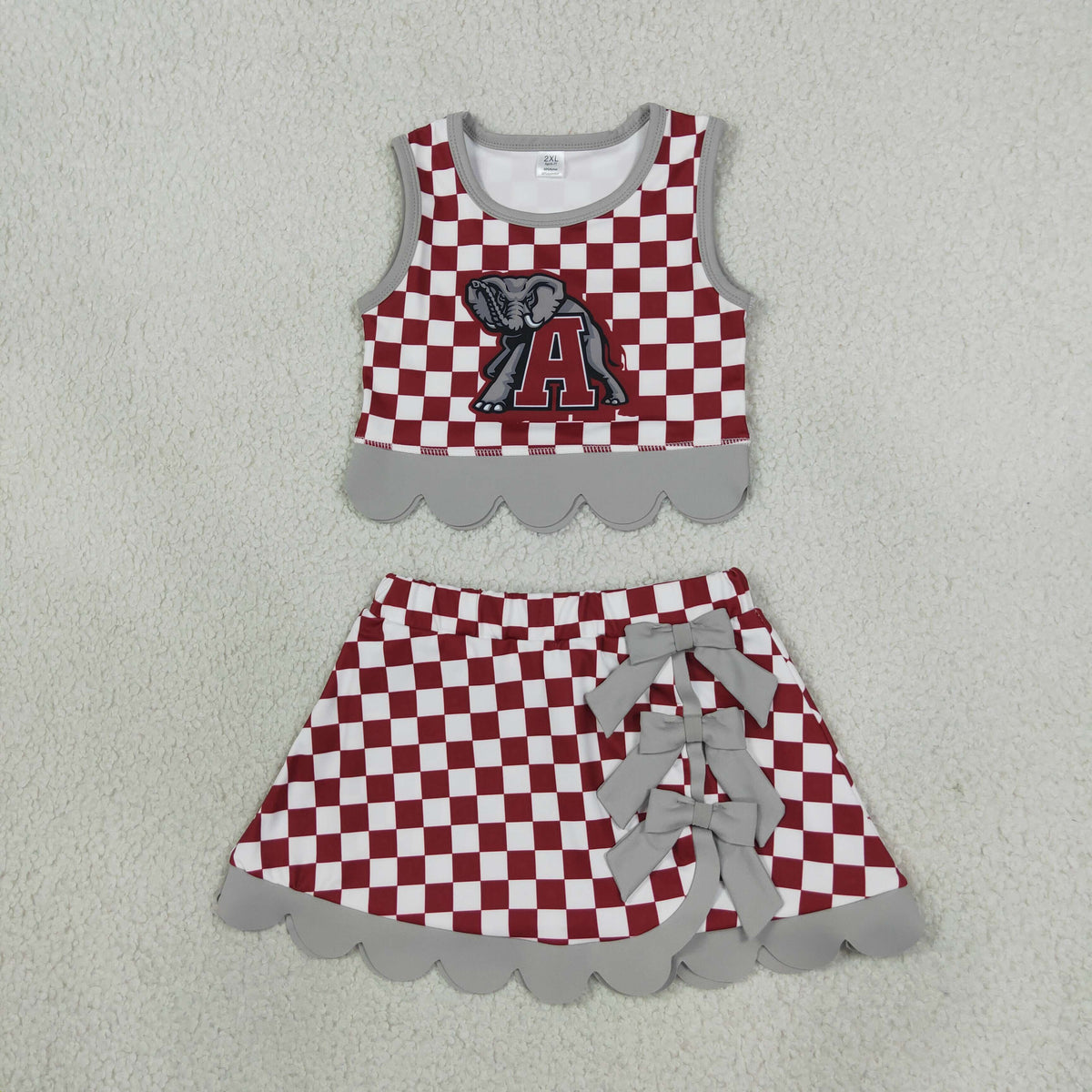 Sibling Baby Girls Checked Vests Bows Skirt Short Team Yoga Active Scallop Clothes Sets