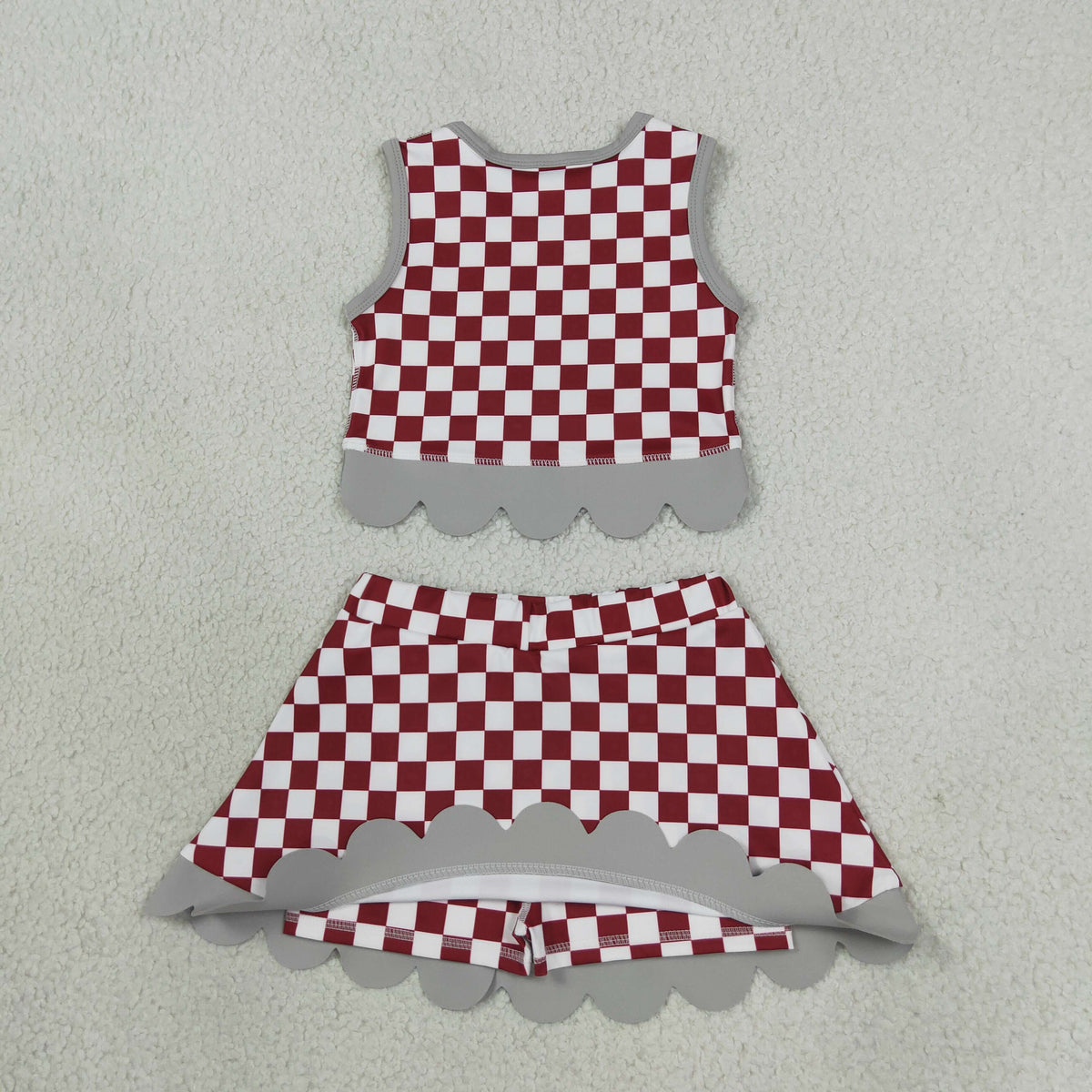 Sibling Baby Girls Checked Vests Bows Skirt Short Team Yoga Active Scallop Clothes Sets