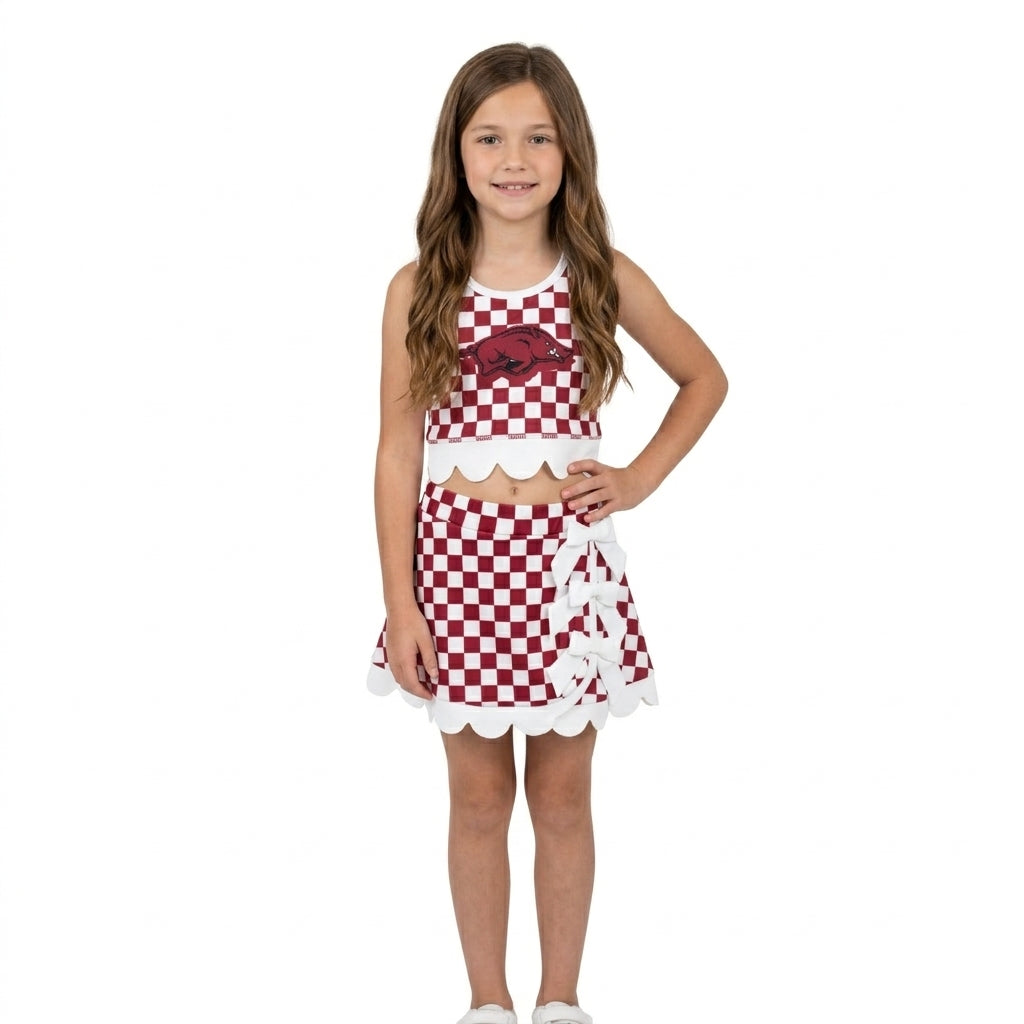 Baby Girls Maroon Checked Arkansas Bows Skort Team Yoga Scallop Set
