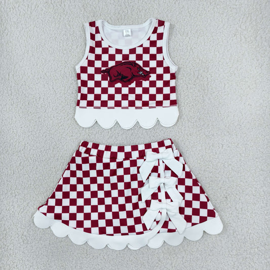Baby Girls Maroon Checked Arkansas Bows Skort Team Yoga Scallop Set
