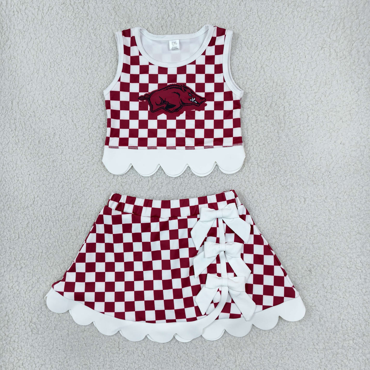 Sibling Baby Girls Checked Vests Bows Skirt Short Team Yoga Active Scallop Clothes Sets