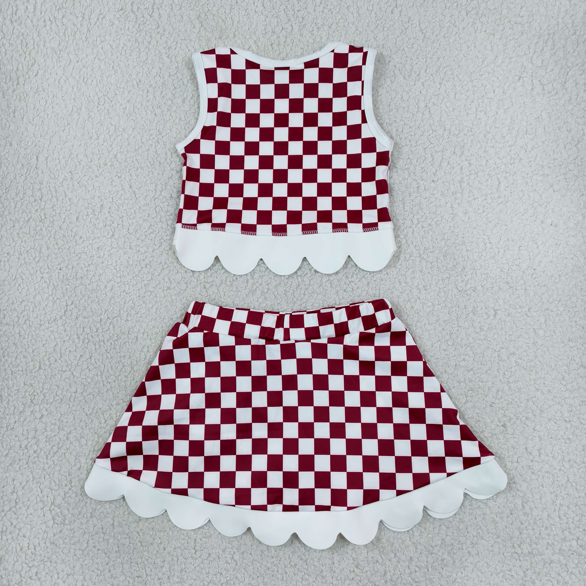 Baby Girls Maroon Checked Arkansas Bows Skort Team Yoga Scallop Set