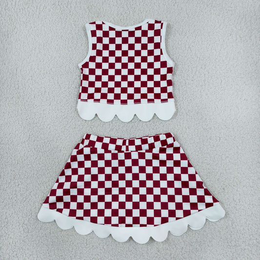 Baby Girls Maroon Checked Arkansas Bows Skort Team Yoga Scallop Set