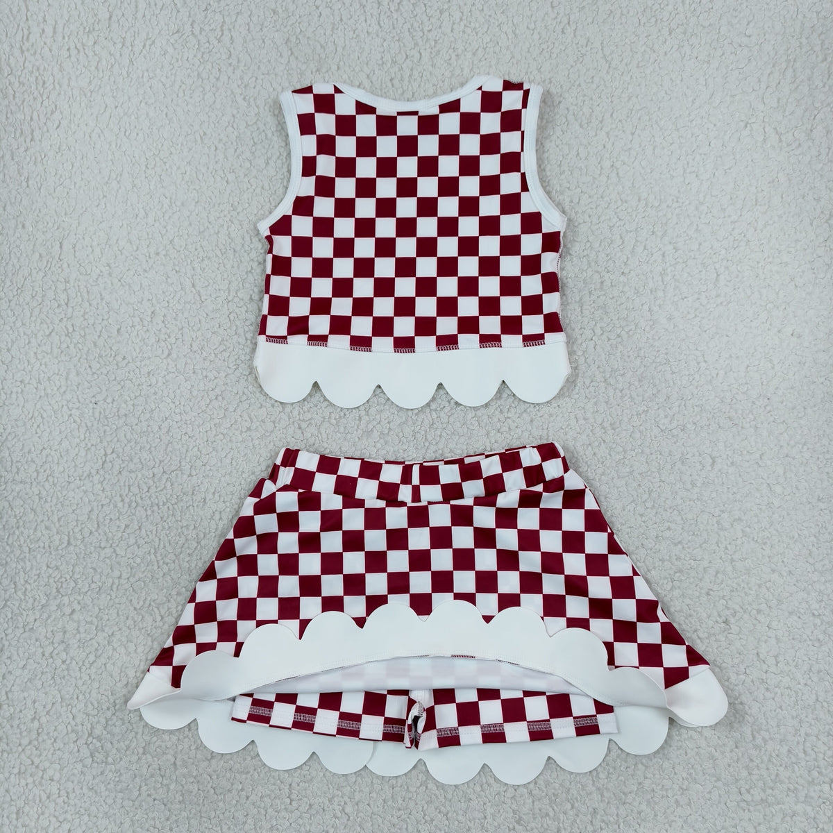 Baby Girls Maroon Checked Arkansas Bows Skort Team Yoga Scallop Set