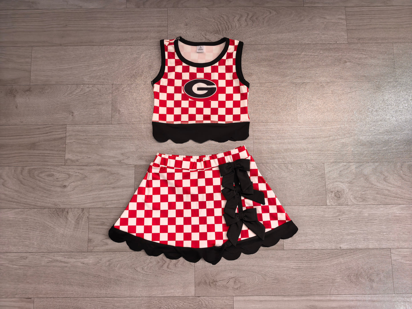 Baby Girls Red Checked Georgia Top Bows Skirt Short Scallop Clothes Set Preorder